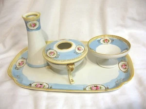 Juego de tocador antiguo Noritake aprox. 1911 cuentas de oro azul rosa marcadas - Imagen 1 de 1