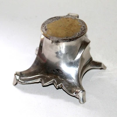 Tintero Art Deco vintage plateado metal aluminio vidrio inserto Foto 1 de 4