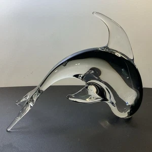 "Marsopa de cristal gris ahumado de Murano Italia etiqueta original 8"" X 10""" - Imagen 1 de 13