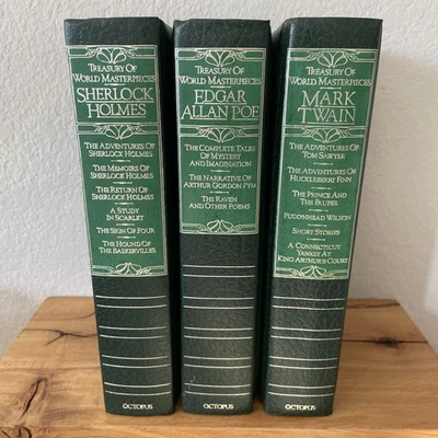 Treasury Of World Masterpieces 3 Books Edgar Poe Mark Twain Sherlock Holmes HC - Image 1 of 4