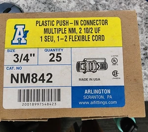 Arlington Push-in Connectors NM842 (25 connectors) 3/4" see pictures Brand New! - Picture 1 of 4
