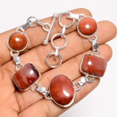Natural Mookaite Gemstone Fashion Jewelry 925 Silver Bracelet 6-8" ARB-1376 - Image 1 of 3