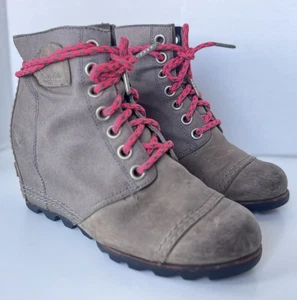 Sorel PDX Grey Brown Leather Wedge Lace Up Ankle Boots Women’s Size 8 - Picture 1 of 11