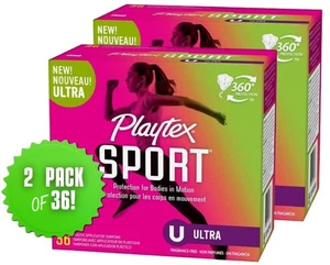 Playtex Sport Tampons Ultra Absorbency 360° Plastic Applicator 36 count - 2PACK - Picture 1 of 8