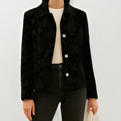 Chaqueta Blazer Doncaster De Colección Para Mujer 6 Negro Terciopelo Repujado Floral Cachicho Foto 1 de 4