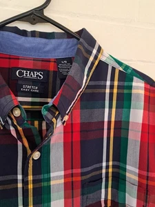 Chaps Long Sleeve Plaid Shirt Easy Care Stretch Large Red Green Navy Yellow - Picture 1 of 11