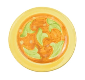 VINTAGE ITALIAN ART HAND-PAINTED TRIVET GREEN GOLD SWIRL DOT PLATE - Picture 1 of 6