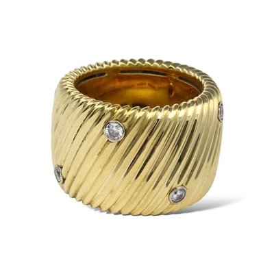 ROBERTO COIN Banda Cúpula Acanalada Ancha Diamante Italia Oro Amarillo 18k Talla 6 1/2 Foto 1 de 4