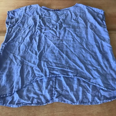 Top túnica corte suelto 100 % lino mujer talla única púrpura dobladillo asimétrico sin mangas Foto 1 de 4