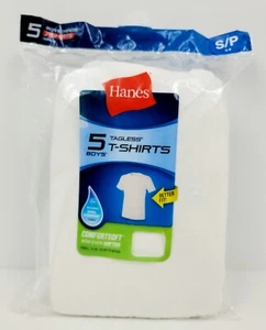 5 Boy's Hanes White Crew Neck T-Shirts Small 6-8 - Picture 1 of 2