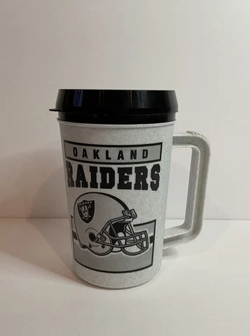 Vintage 90s Oakland Raiders Super Thermos 22oz Cup Mug NFL Football Cover