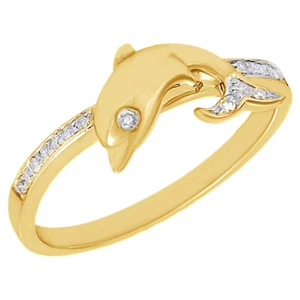 0.05 Ct Leaping Dolphin Diamond Motion Cocktail Promise Ring in 10K Yellow Gold - Picture 1 of 6