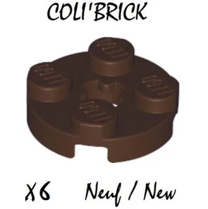Lego 4032 - 6x Plaque Plate Round 2x2 axle hole - Marron / Dark Brown - NEUF - Imagen 1 de 1