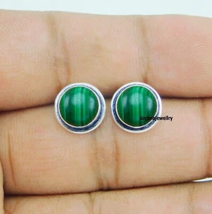Malachite Gemstone 925 sterling silver handmade Stud Earrings - Picture 1 of 4