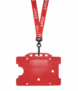 Rojo Personal Identificación Cuello Correa Cuerda Cordel Plástico Clip & Tarjeta - Zdjęcie 1 z 3