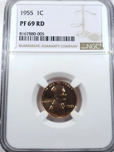1955 PR PF 69 RD RED PROOF LINCOLN WHEAT CENT NGC PENNY - Picture 1 of 4