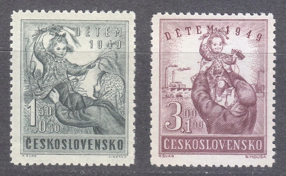 Checoslovaquia 1949 MNH Mi 601-602 Sc B166-B167 para bienestar infantil ** Foto 1 de 2