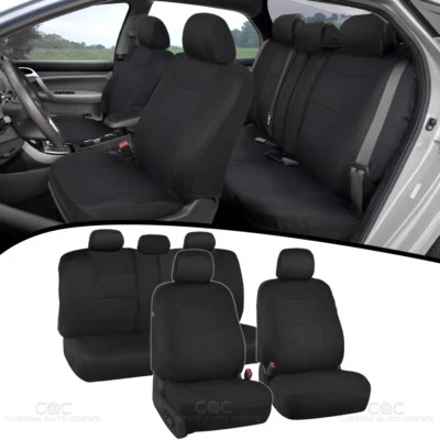 Juego completo de fundas de asiento de coche negras premium doble costura con banco dividido Foto 1 de 4