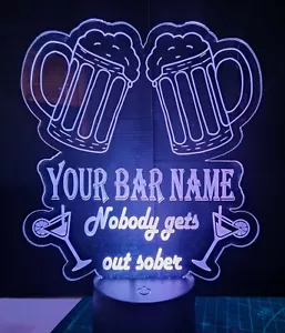 Personalised bar sign mancave led engraved garden bar sign light up - Picture 1 of 7