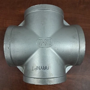 Brand New 3'' NPT Threaded - Cross - 150# Cast 316 Stainless Steel Pipe Fitting - Picture 1 of 4