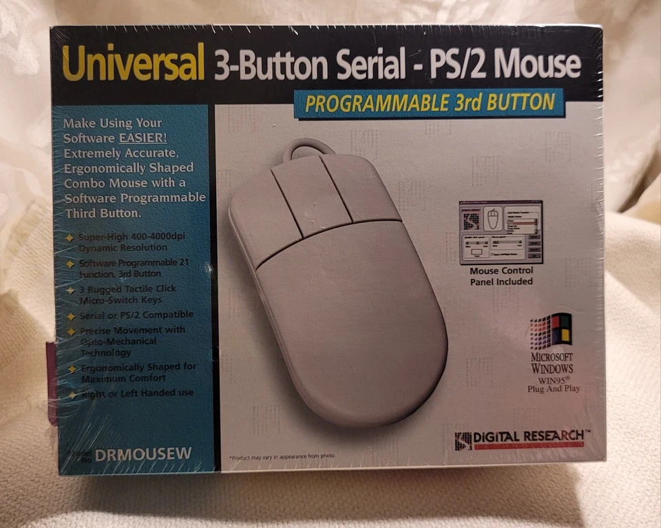 Vintage Digital Research Universal 3-Button Serial PS/2 Mouse NOS SEALED - Image 1 of 1
