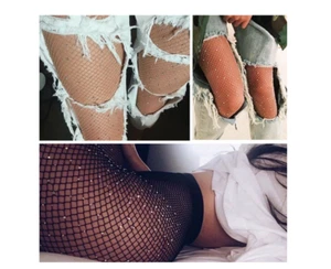 Sparkly Diamante Embellished Rhinestone Crystal Glitter Diamond Fishnet Tights - Picture 1 of 10