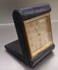 Jaz réveil BALIC cuir bleu 1952 gamme Jaz de Luxe bel état fonctionne - Photo 1/7