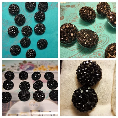 12pcs Handmade Shining Imitation Black Stone Black Buttons 15mm Sewing Crafts - Image 1 of 4