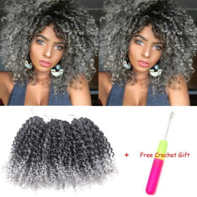 8" Ombre Grey Curly Crochet Braids Mali Bob Afro Curly Synthetic Hair Extensions - Image 1 of 4