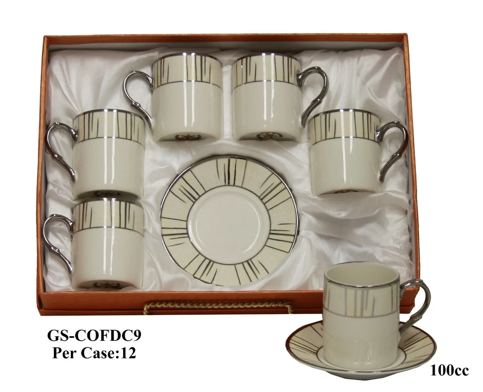 Juego tazas de café 100cc PLATA/blanco juego de tazas y platillos de café Foto 1 de 2