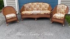 Rare Vintage 3 Piece Art Deco Wicker Set Sofa, Chair & Rocker F. A Whitney Co Cover