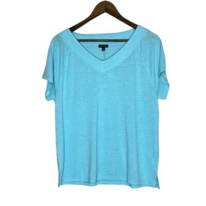 Talbots NWT Women's Light Blue Short Sleeve V-Neck Linen Blend Top Size Large - Picture 1 of 9