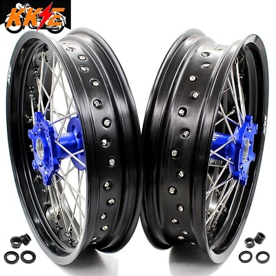 KKE 3.5*17/4.25*17" Motard Supermoto Wheels fit Yamaha WR250R 2008-2022 Blue Hub - Image 1 of 4