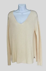JERSEY CUELLO EN V ACANALADO CACHEMIR PURO CREMA AUTÓGRAFO DE MARKS & SPENCER - Imagen 1 de 7