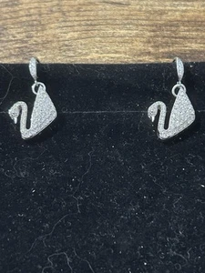 ICONIC Swarovski Swan Pendant on Rhodium Plated Crystal Hook Dangle Earrings - Picture 1 of 15