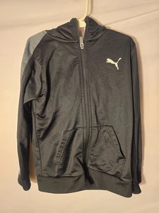 Puma zip Up Hooded Track Jacket Black Boys Size Small 7 - Picture 1 of 2