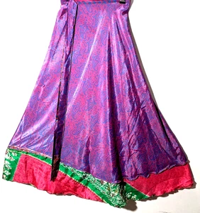 Incredible-art Vintage Silk Sari Magic Wrap Skirt Reversible Double Layer skirt, - Picture 1 of 6