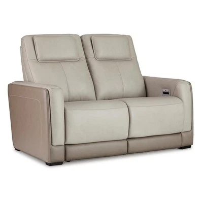 Signature Design by Ashley Battleville Leather Power Reclining Loveseat in Beige - Image 1 of 4