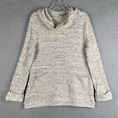 Suéter túnica Habitat para mujer M invierno blanco jaspeado tejido capucha cuello bolsillos Foto 1 de 4