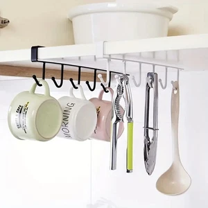 Iron Kitchen Shelf Storage Clothes Hanging Organizer Glass 6 Hooks Storage Rack - Picture 1 of 12