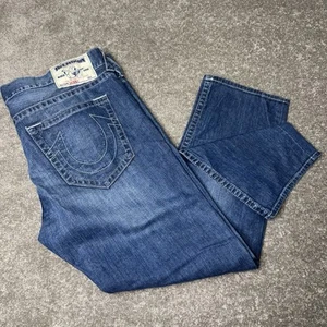 True Religion Mens 40 Skinny Fit Jeans Blue Distressed Denim Designer USA - Picture 1 of 13