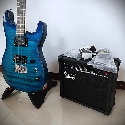 Full-Size Blue Electric Guitar Starter Package with 20-Watt Amp and Accessories - Image 1 of 4