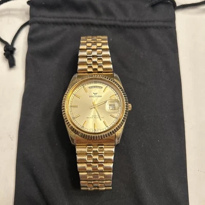 Waltham Vintage Stainless Steel Men’s Gold Colored Watch Needs Battery  XKE 690 - Image 1 of 3
