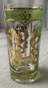 MCM 60er Jahre signiertes CULVER Longdrinkglas 22K Gold & grün Barware - Bild 1 von 4