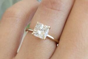 2.10 Ct Cushion Simulated Diamond Engagement Promise Ring Real 14K Yellow Gold