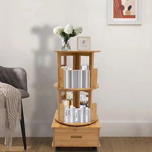 2 Tiers Rotating End Table Bookshelf Bedside Bookcase Nightstands W/ Wheels - Picture 1 of 17