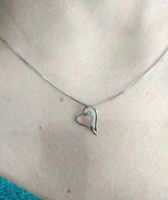 COLLANA A CUORE CON ZIRCONI BIANCO CATENINA A 45 CM IN ARGENTO 925 RODIATO CH43 - Immagine 1 di 3