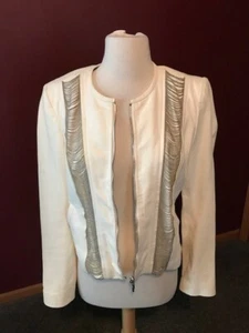 Plein Sud Women's Cream Leather Jacket With Chain Detail Sz 12 Excellent - Picture 1 of 4
