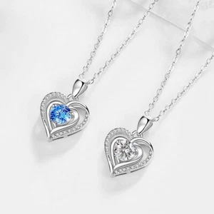Mother's Day Gift Women's Crystal Jewelry Pendant Necklace Heart Shape Dazzling - Picture 1 of 26