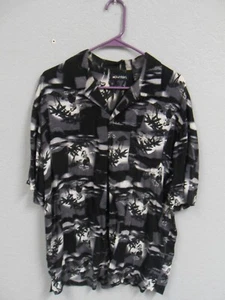 Puritanisches Hemd Erwachsene Large schwarz beige Blumen Hawaii tropisch Strand Camp Herren - Bild 1 von 12